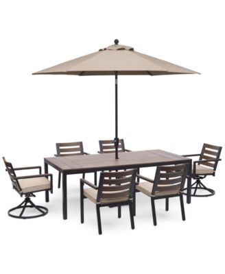 Agio - Stockholm Outdoor Aluminum 7-Pc. Dining Set (84" x 42" Rectangle Dining Table, 4 Dining Chairs & 2 Swivel Rocker Chairs) with Outdoor Cushions