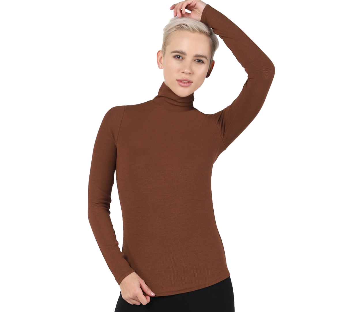 Black Tape Women's Rib-knit Turtleneck Top In Med Brown | ModeSens