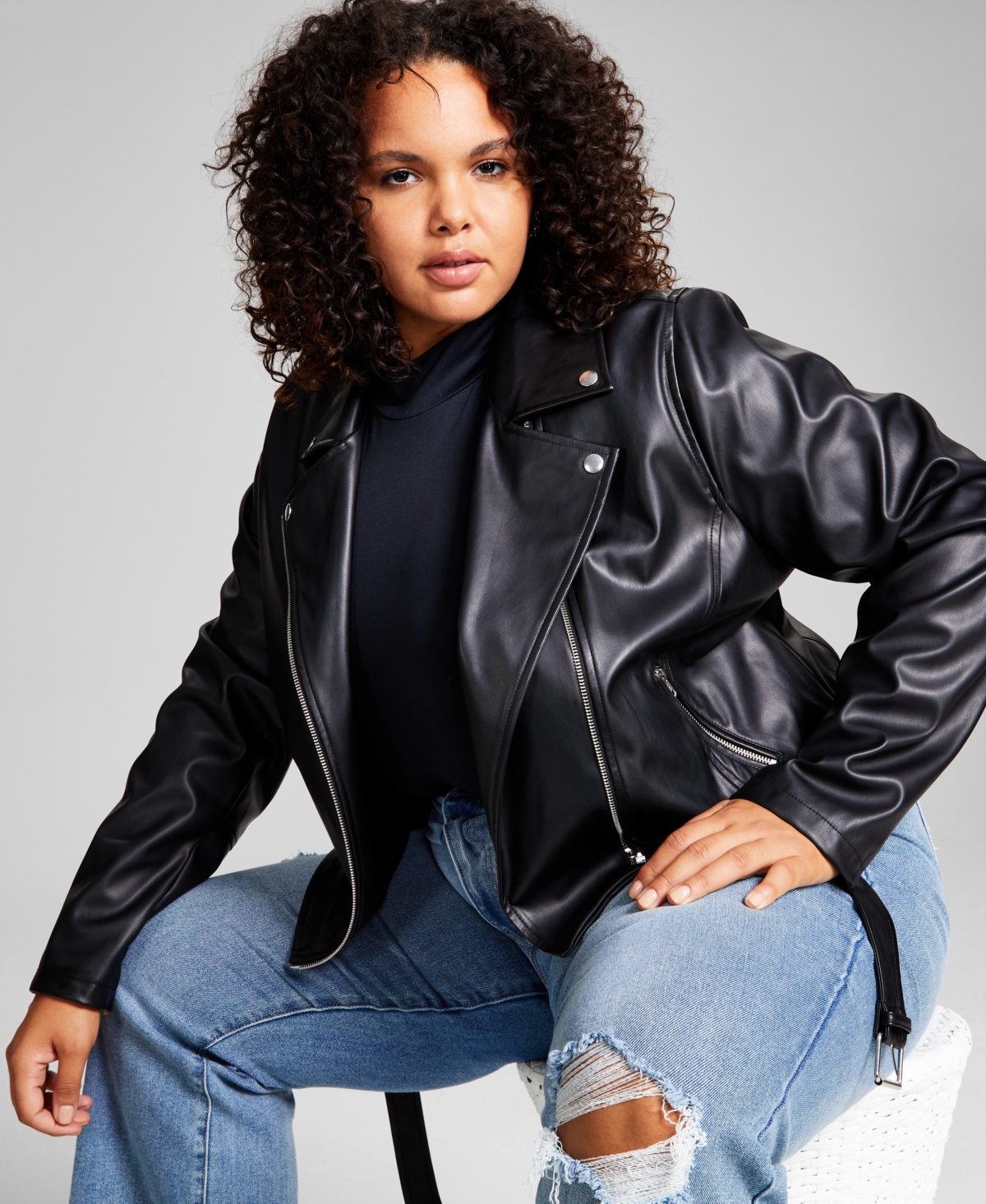 Plus size faux leather moto jacket store