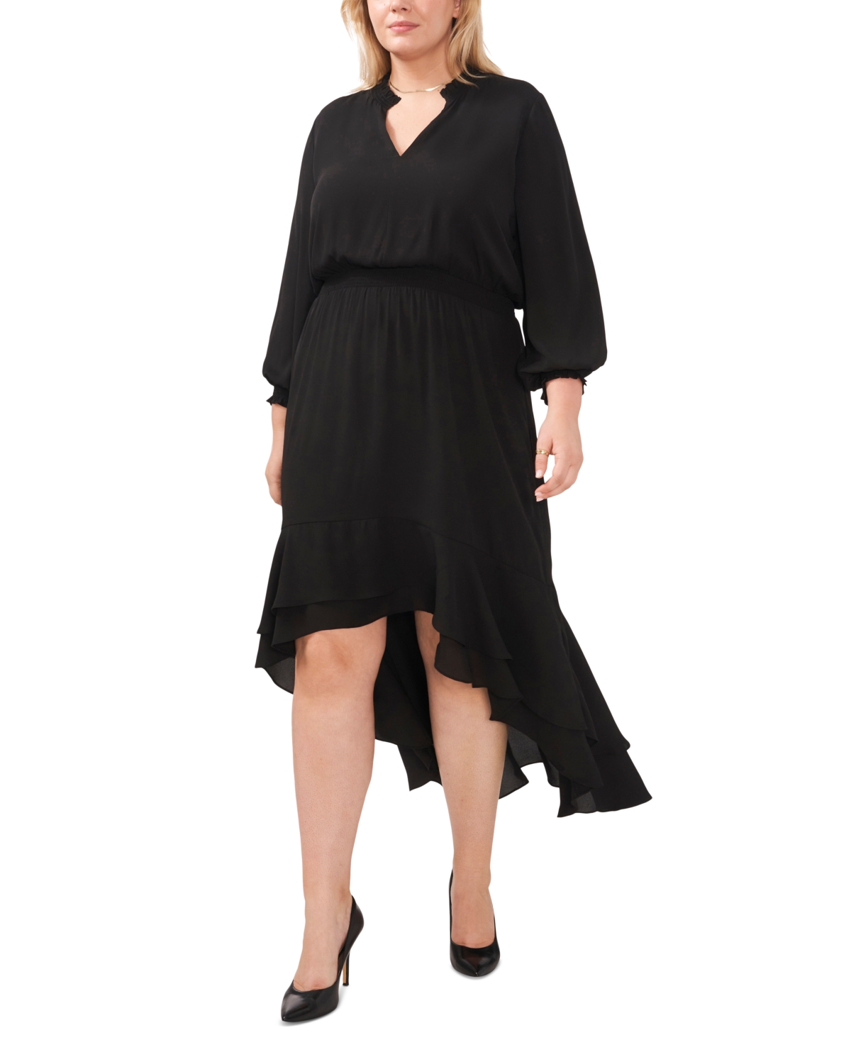 Vince Camuto Plus Size Smocked-Trim High-Low Dress