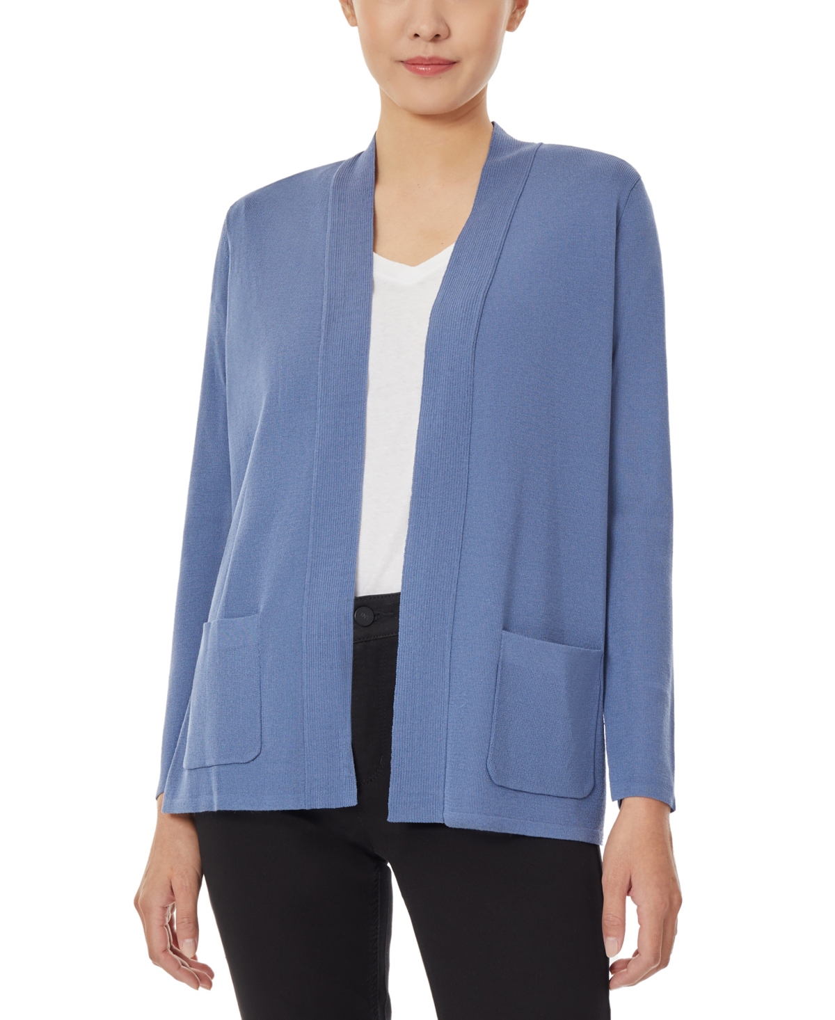 Jones New York Women's Open Front Cardigan with Ribbed Placket