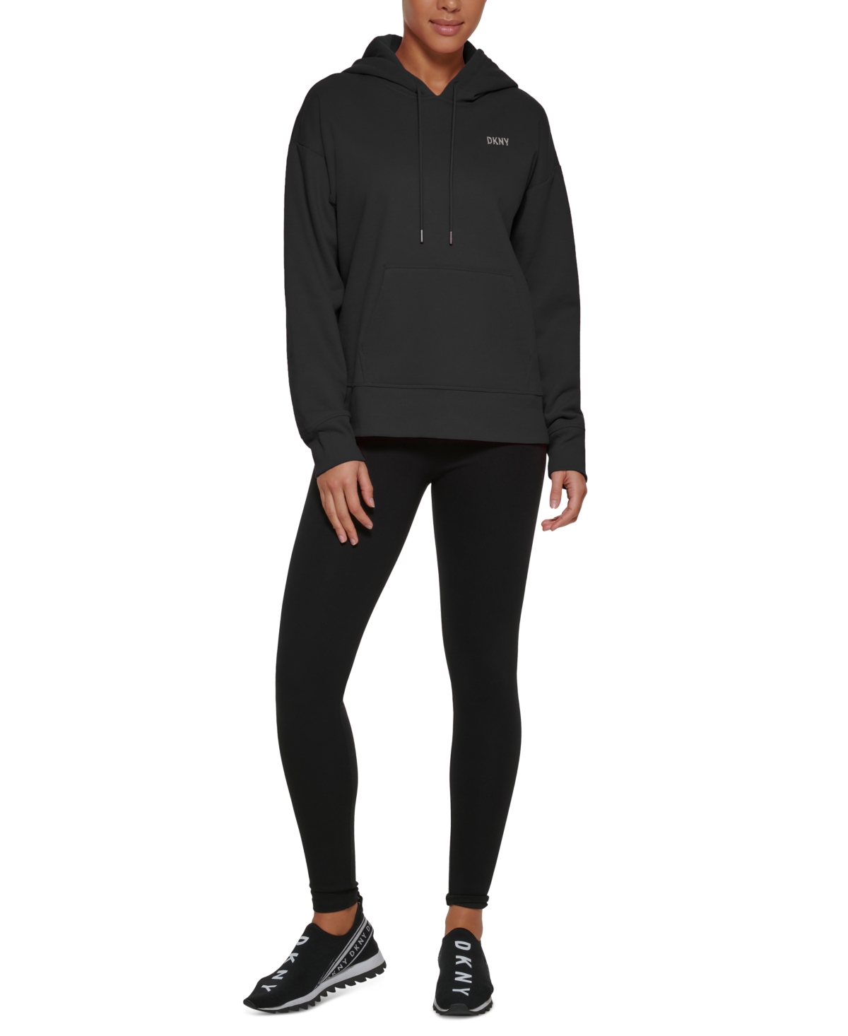Shop Dkny Sport Women's Metallic Logo Fleece Hoodie In Black