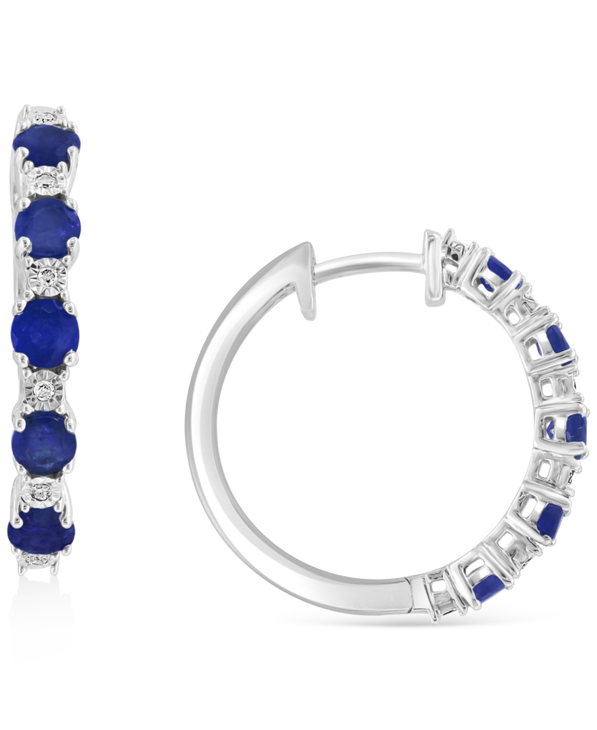 Effy Collection Sapphire & Diamond Accent Small Hoop Earrings In Sterling Silver, 0.81" (also Available In Ruby And In Sapphire