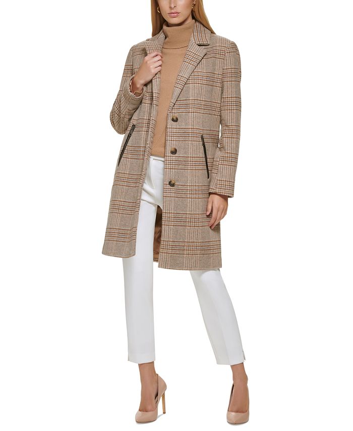 DKNY Women's Plaid Walker Coat, Created for Macy's & Reviews Coats
