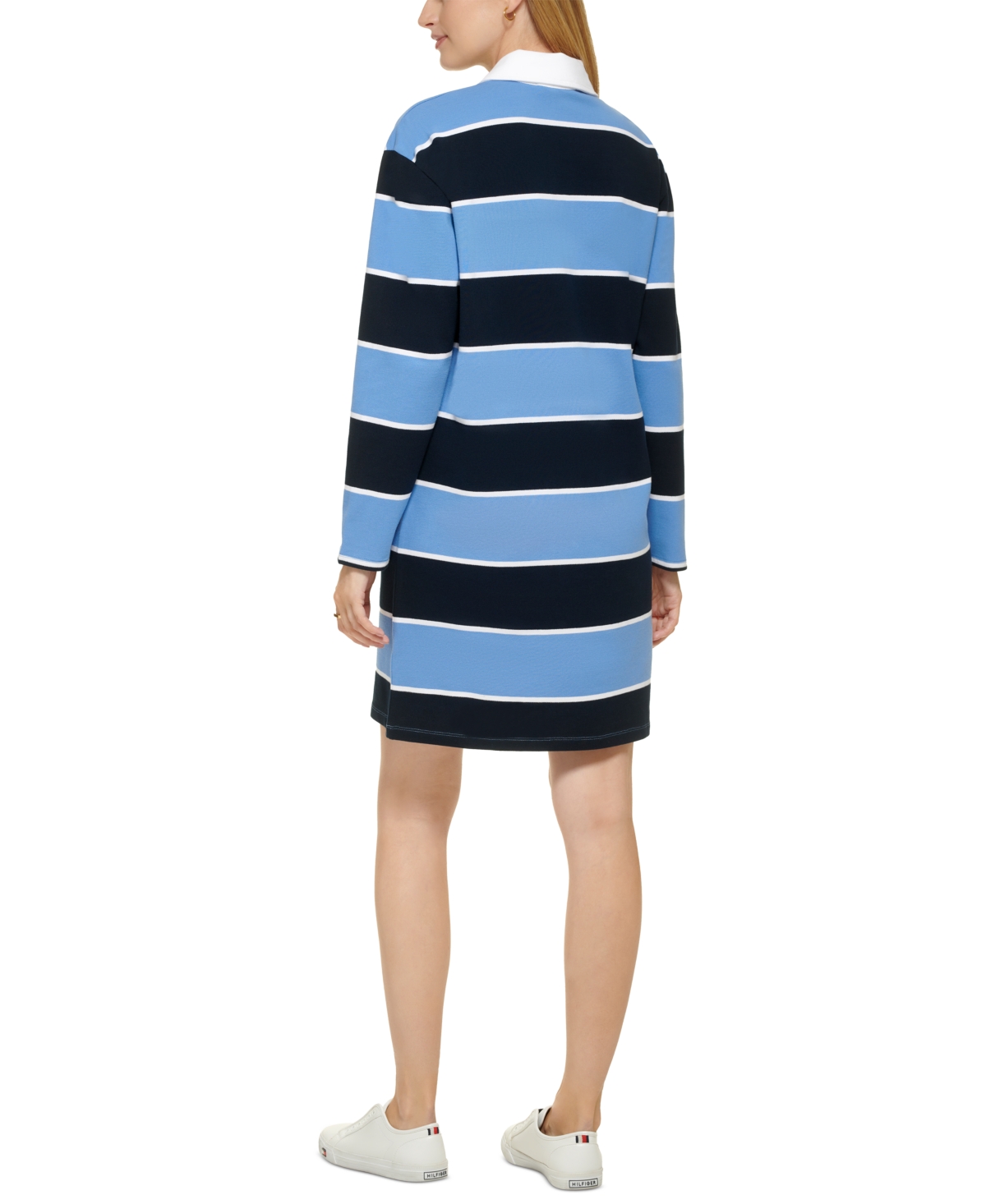 Tommy Hilfiger Women's Rugby Collared Dress - Preppy Rugby Stripes- Sky Captain/bright