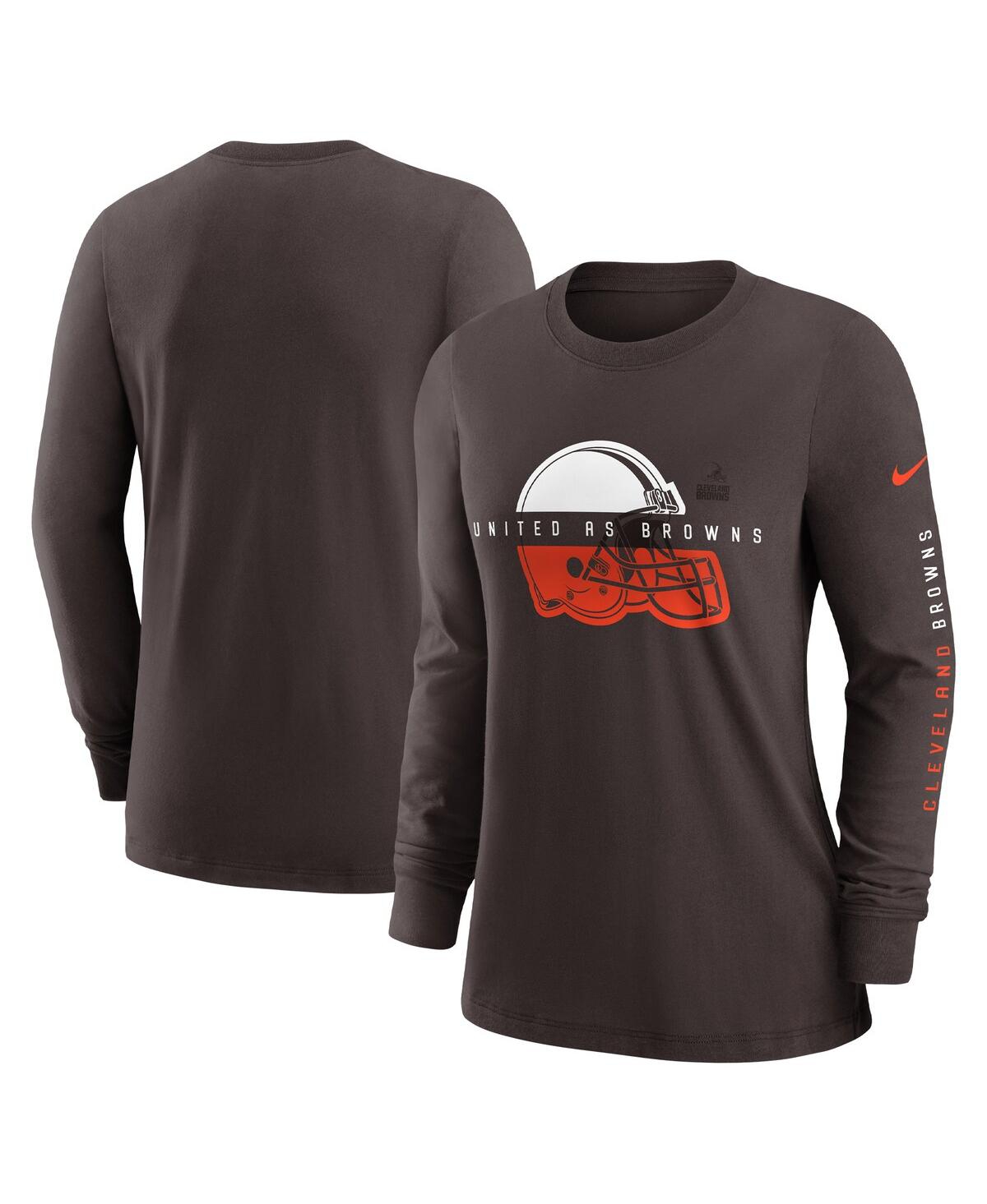 Shop Nike Women's  Brown Cleveland Browns Prime Split Long Sleeve T-shirt