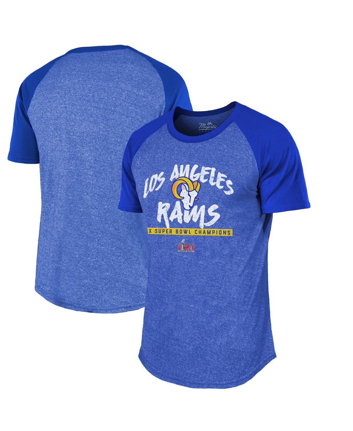 Men's Majestic Threads Royal Los Angeles Rams 2-Time Super Bowl Champions Tri-Blend Raglan T-shirt - Royal