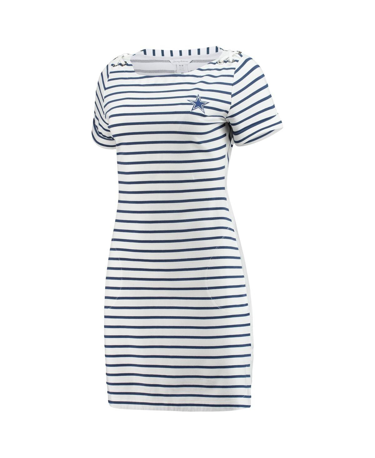 Shop Tommy Bahama Women's  White And Navy Dallas Cowboys Tri-blend Jovanna Striped Dress In White,navy