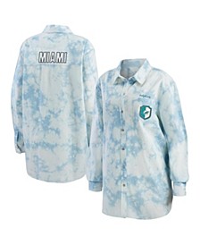 Women's Denim Miami Dolphins Chambray Acid-Washed Long Sleeve Button-Up Shirt