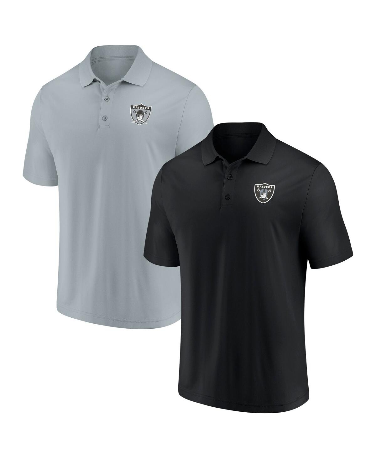 Shop Fanatics Men's  Black And Silver Las Vegas Raiders Home And Away 2-pack Polo Shirt Set In Black,silver