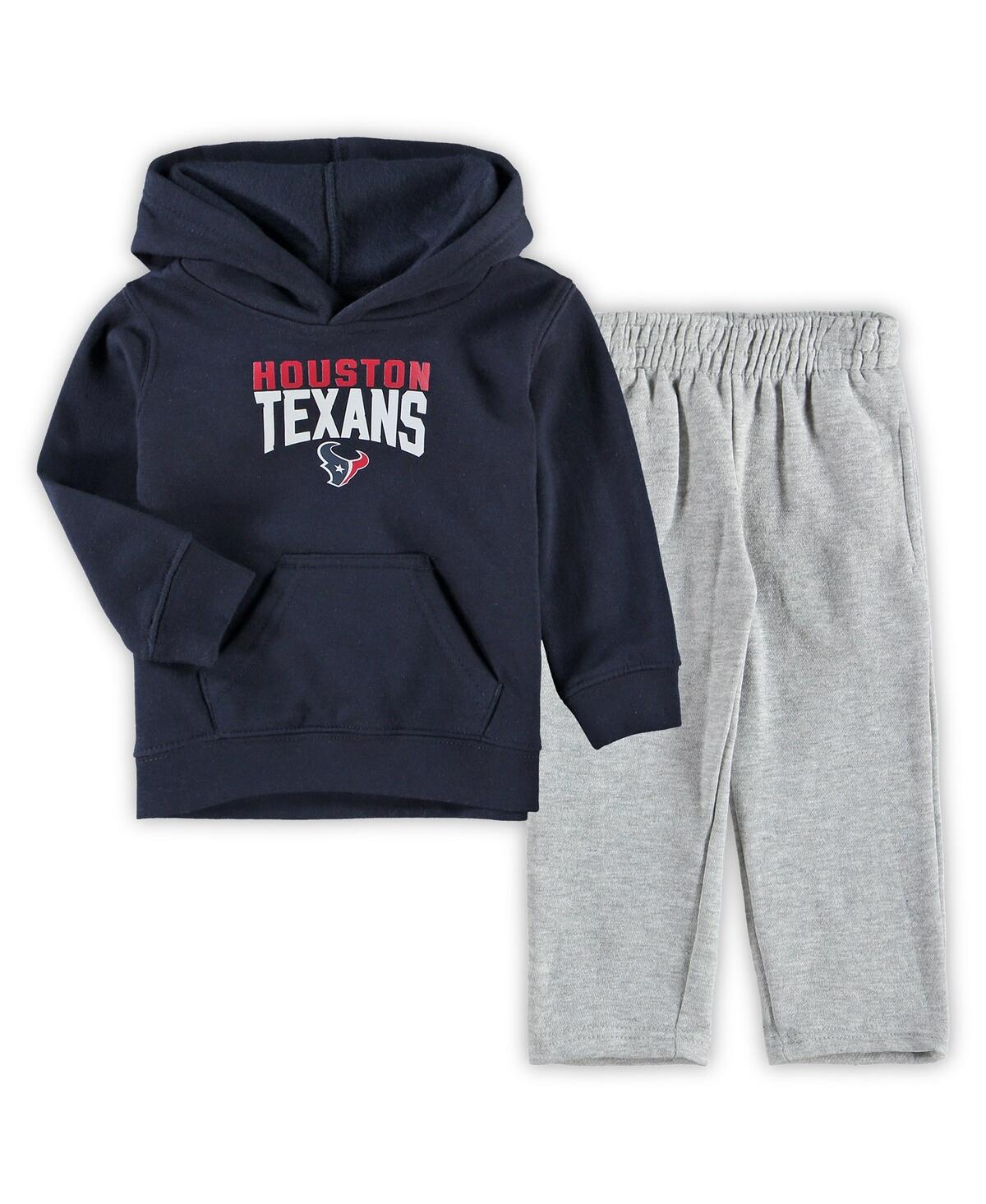 Outerstuff Babies' Toddler Boys Navy, Heathered Gray Houston Texans Fan Flare Pullover Hoodie And Sweatpants Set In Navy,heathered Gray