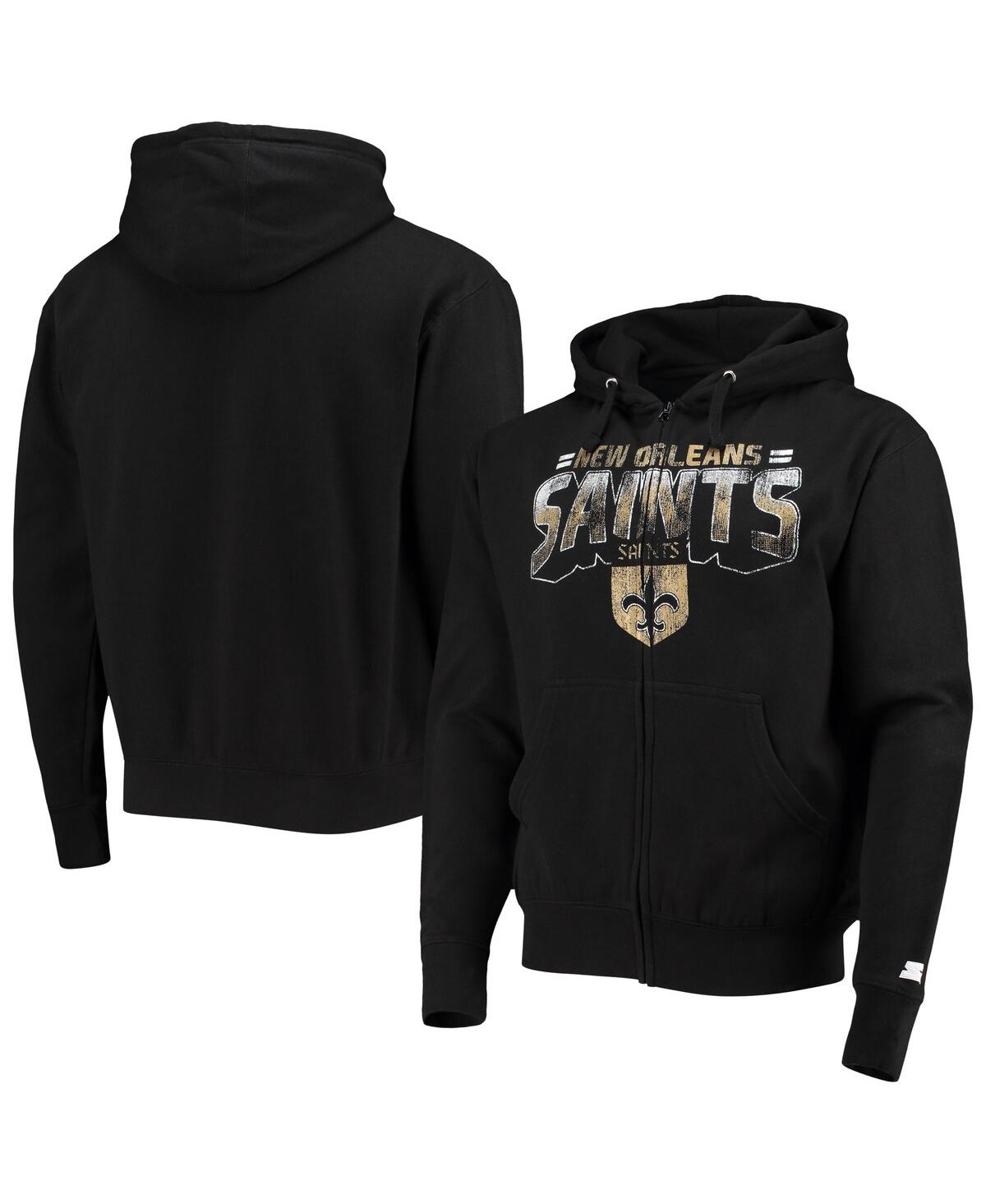 Starter Black New Orleans Saints Throwback Perfect Season Full-zip Hoodie Jacket In Black