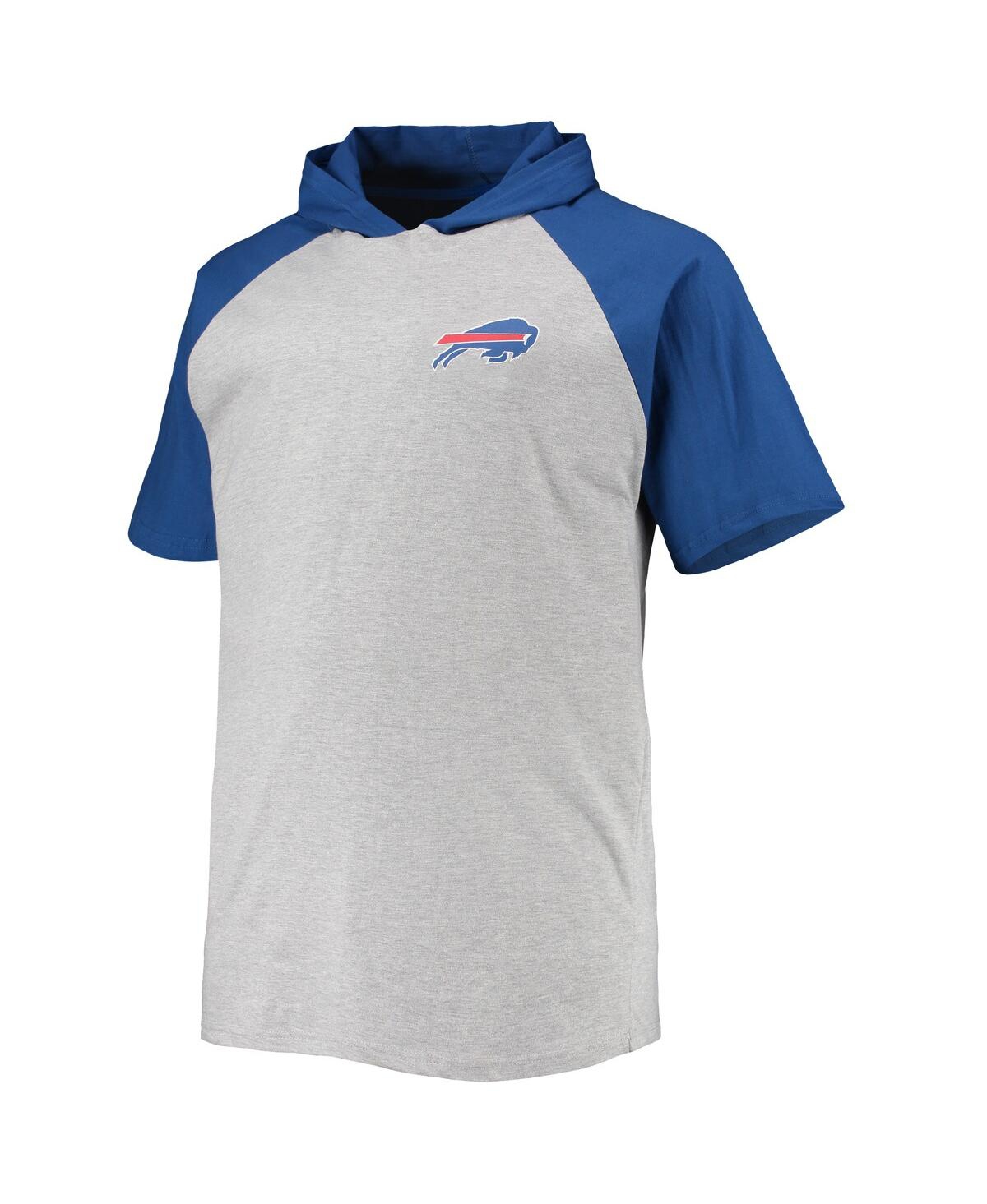 Shop Profile Men's Heathered Gray, Royal Buffalo Bills Big And Tall Raglan Short Sleeve Pullover Hoodie In Heathered Gray,royal