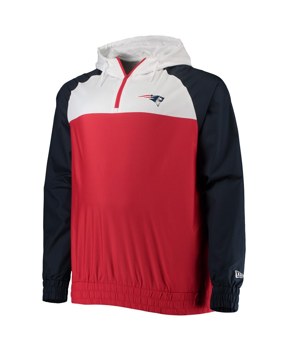 New Era Men's  Red, Navy New England Patriots Big And Tall League Raglan Quarter-zip Hoodie In Red,navy