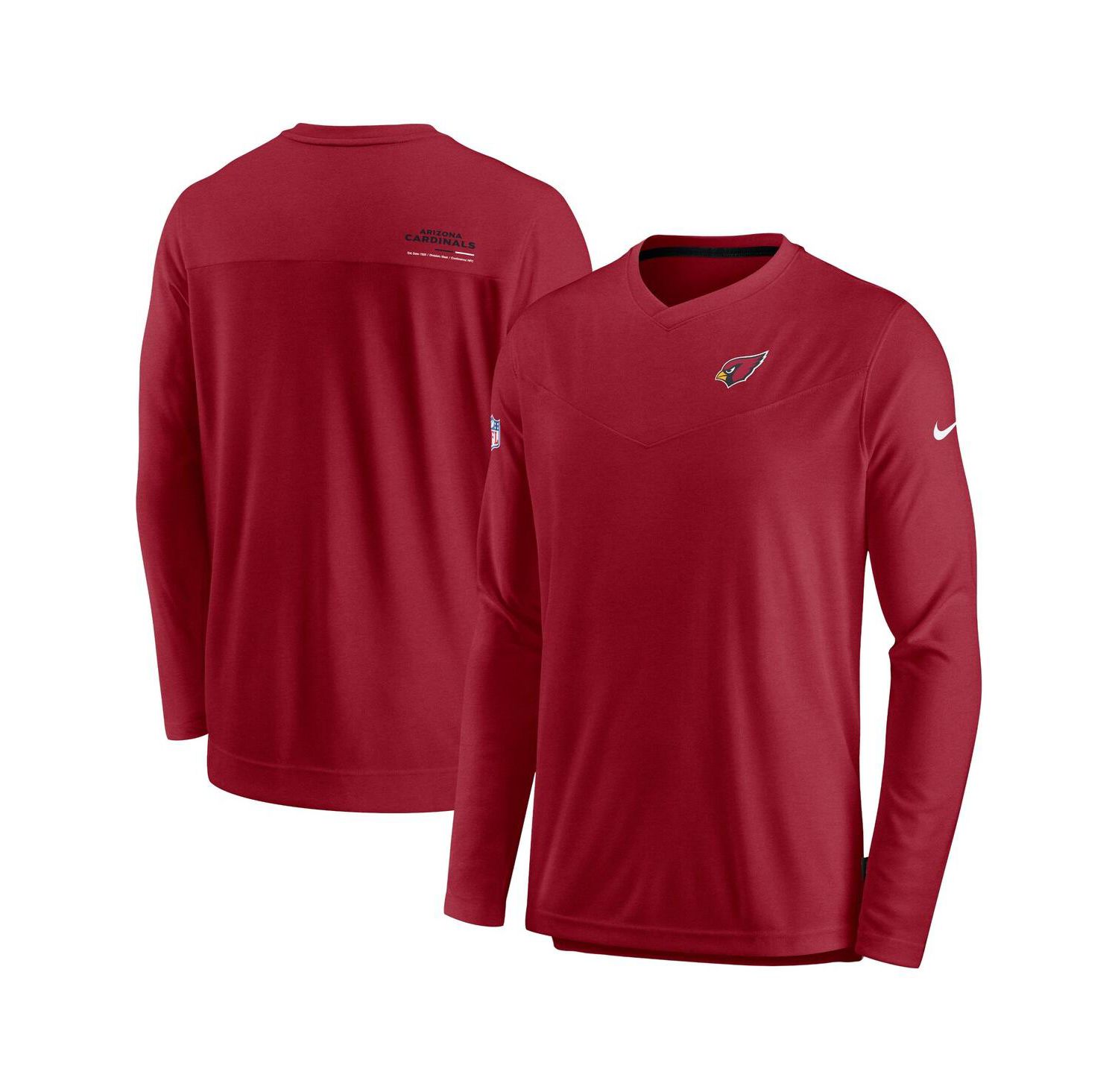 Men's Cardinal Arizona Cardinals 2022 Sideline Coach Chevron Lock Up Performance Long Sleeve T-shirt