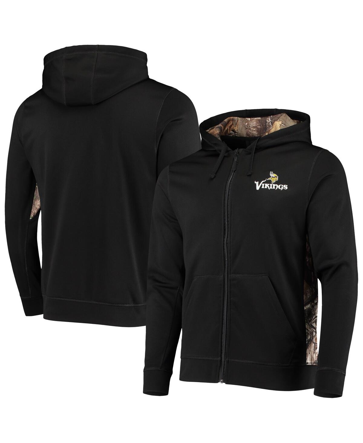 DUNBROOKE MEN'S DUNBROOKE BLACK, REALTREE CAMO MINNESOTA VIKINGS DECOY TECH FLEECE FULL-ZIP HOODIE 
