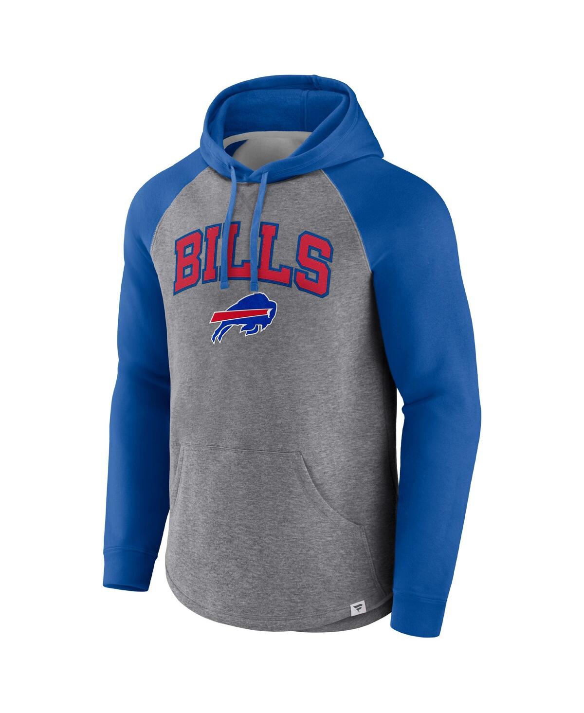 Fanatics Men's  Heathered Gray And Royal Buffalo Bills By Design Raglan Pullover Hoodie In Heathered Gray,royal