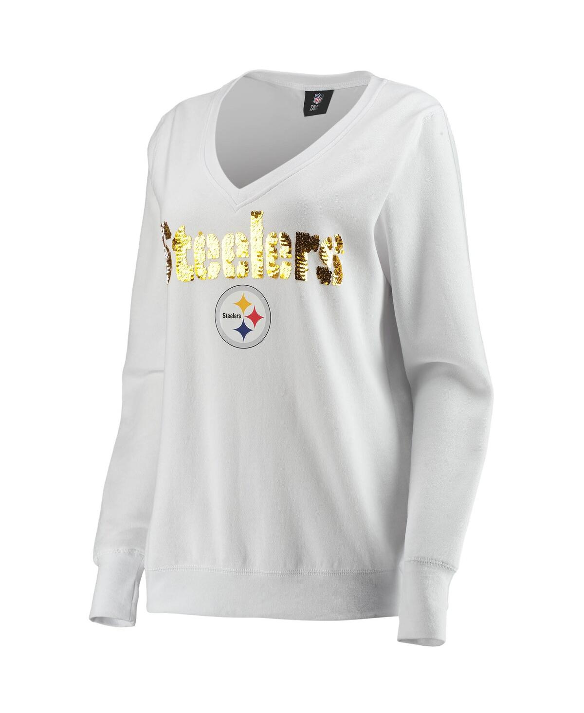 Shop Cuce Women's  White Pittsburgh Steelers Victory V-neck Pullover Sweatshirt