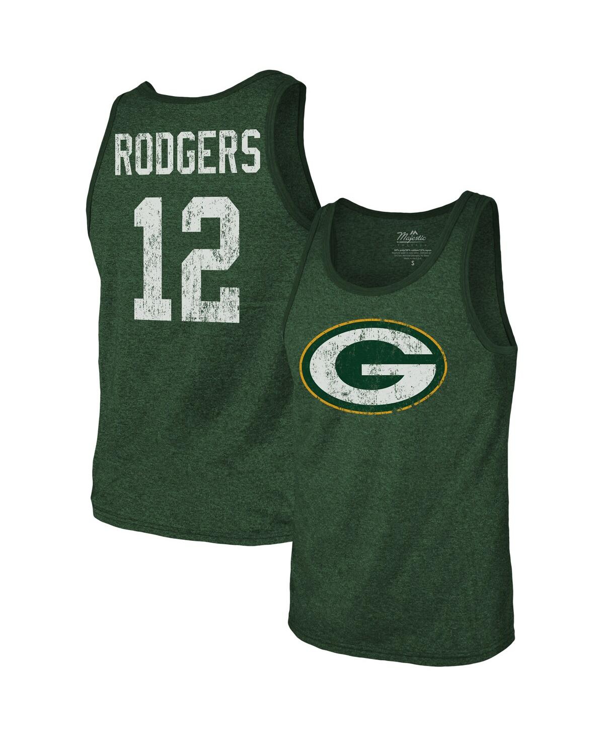 Shop Majestic Men's  Threads Aaron Rodgers Green Green Bay Packers Name & Number Tri-blend Tank Top