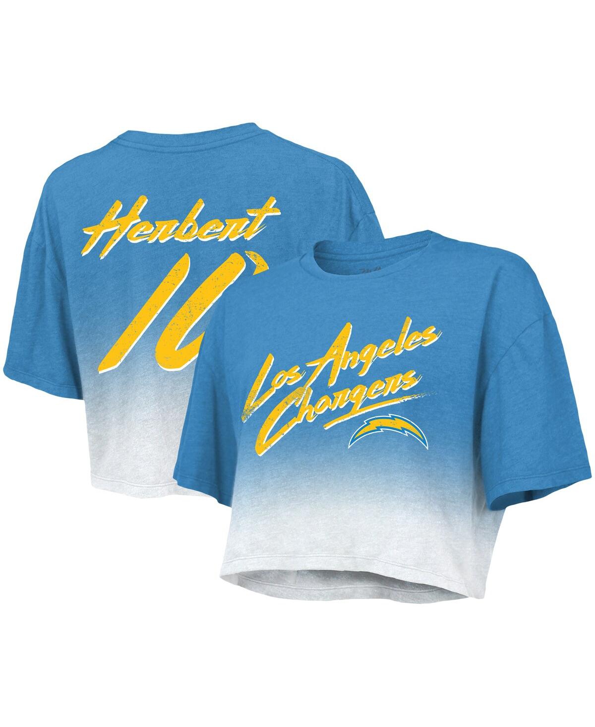Shop Majestic Women's  Threads Justin Herbert Powder Blue, White Los Angeles Chargers Drip-dye Player Name In Powder Blue,white