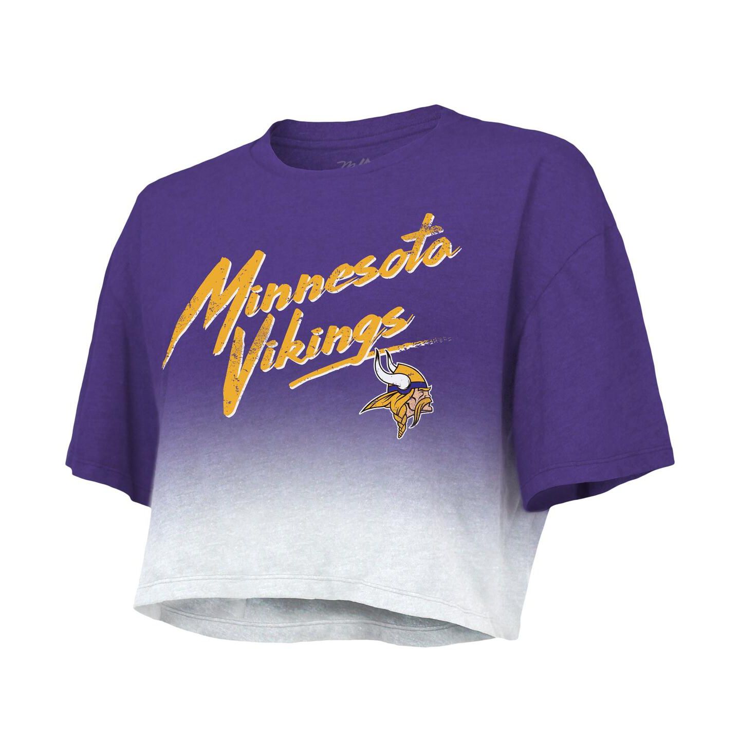 Женская футболка Majestic Threads Justin Jefferson Purple, White Minnesota Vikings Drip-Dye Player Name and Number Tri-Blend Crop — фото 3