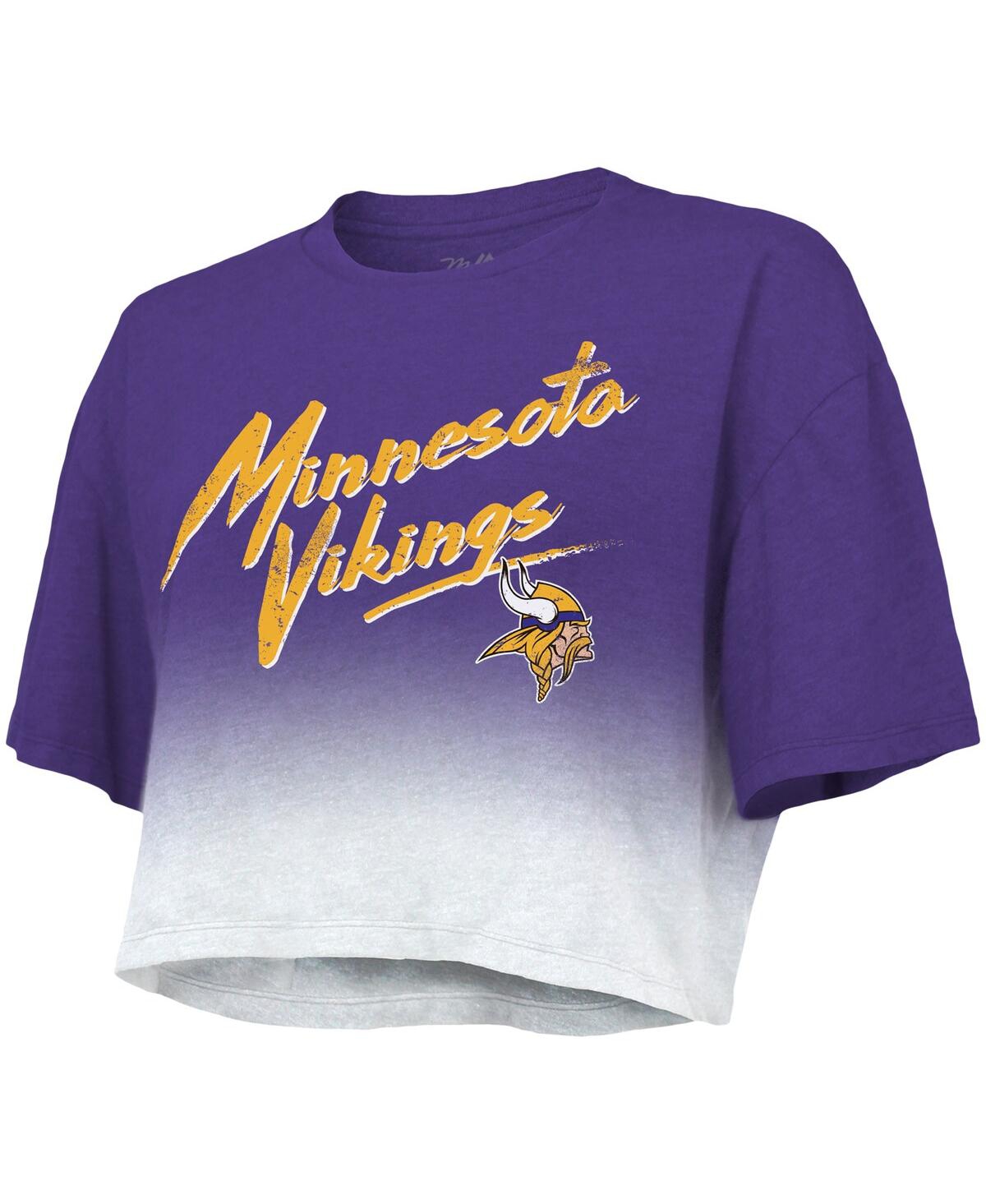 Majestic Threads Justin Jefferson Purple/white Minnesota Vikings Dip-dye Player Name & Number Crop T In Purple,white