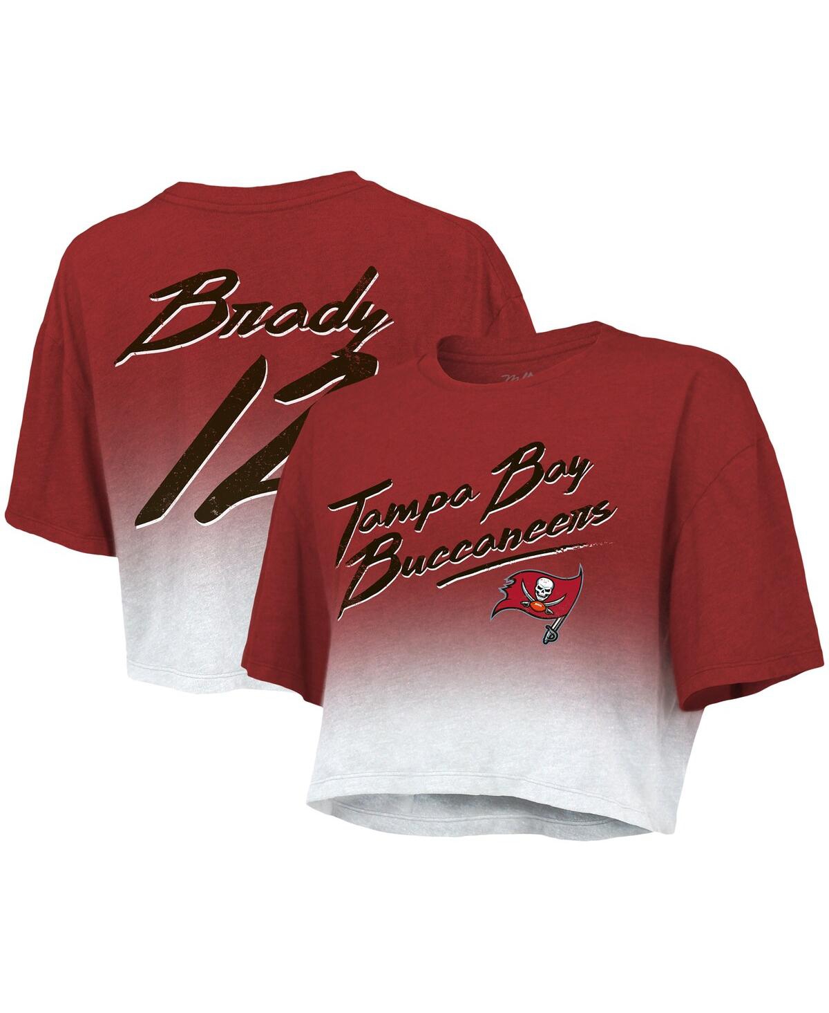 Majestic Threads Tom Brady Red/white Tampa Bay Buccaneers Drip-dye Player Name & Number Tri-blend Cr In Red,white