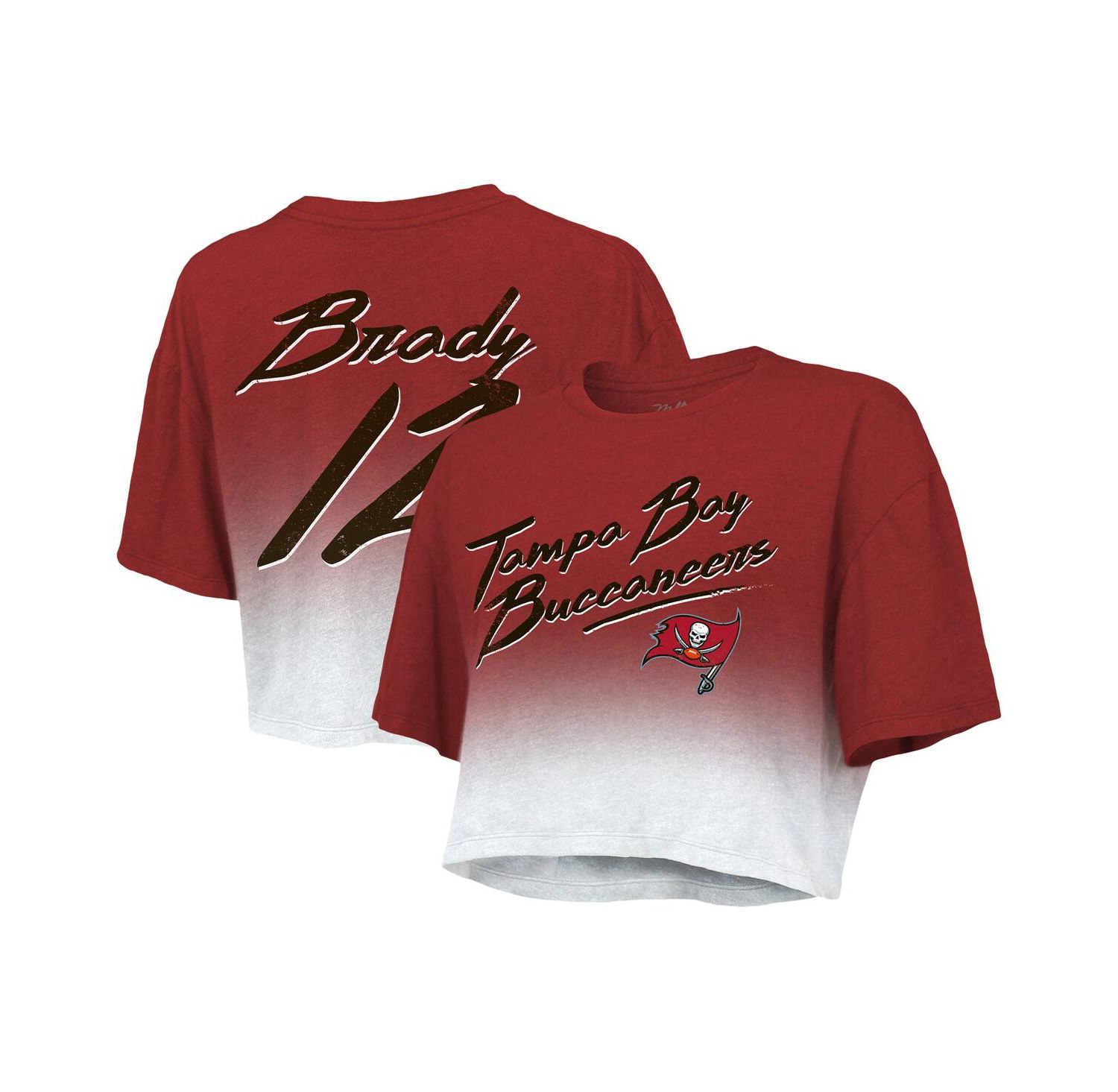Women's Threads Tom Brady Red, White Tampa Bay Buccaneers Drip-Dye Player Name and Number Tri-Blend Crop T-shirt