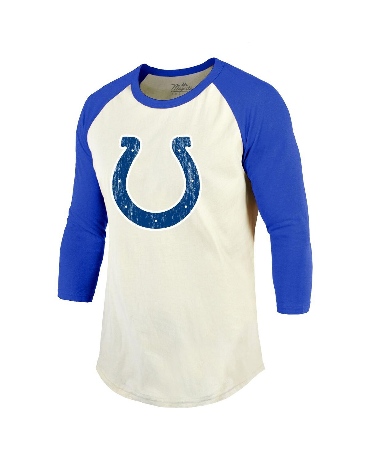 Shop Majestic Men's  Threads Jonathan Taylor Cream, Royal Indianapolis Colts Player Name And Number Raglan In Cream,royal