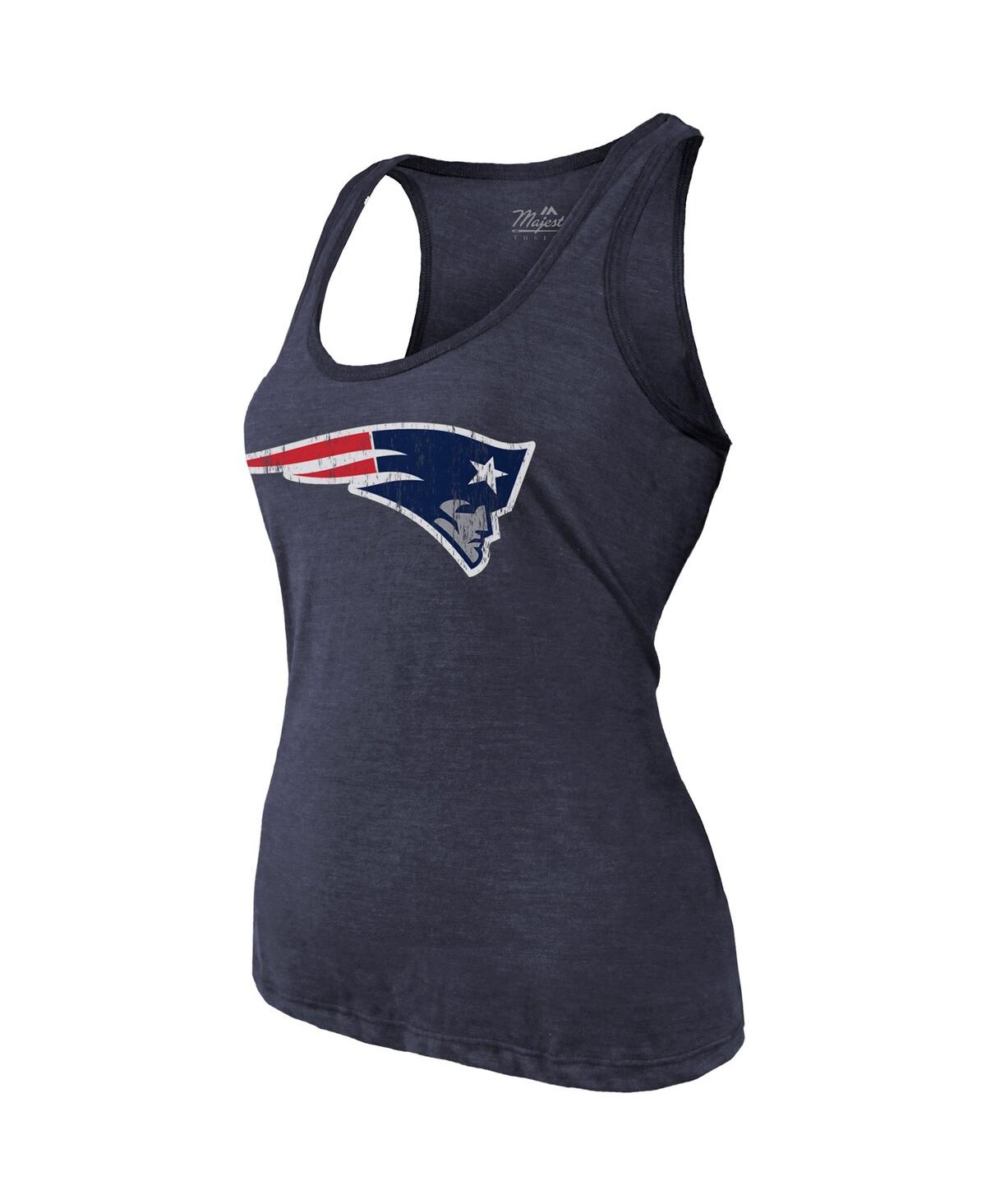 MAJESTIC WOMEN'S MAJESTIC THREADS MAC JONES NAVY NEW ENGLAND PATRIOTS PLAYER NAME AND NUMBER TRI-BLEND TANK T 