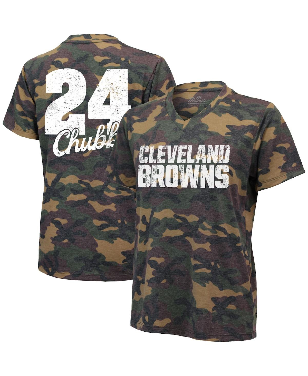 Women's Nick Chubb Camo Cleveland Browns Name and Number V-Neck T-shirt - Camo