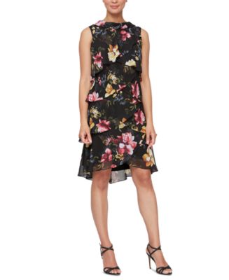 SL Fashions Women's Floral-Print Sleeveless Tiered Dress - Macy's