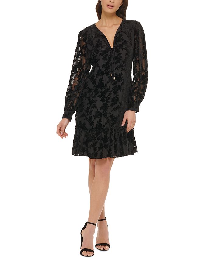 kensie Women s Velvet Burnout Long Sleeve Drop Waist Dress Macy s