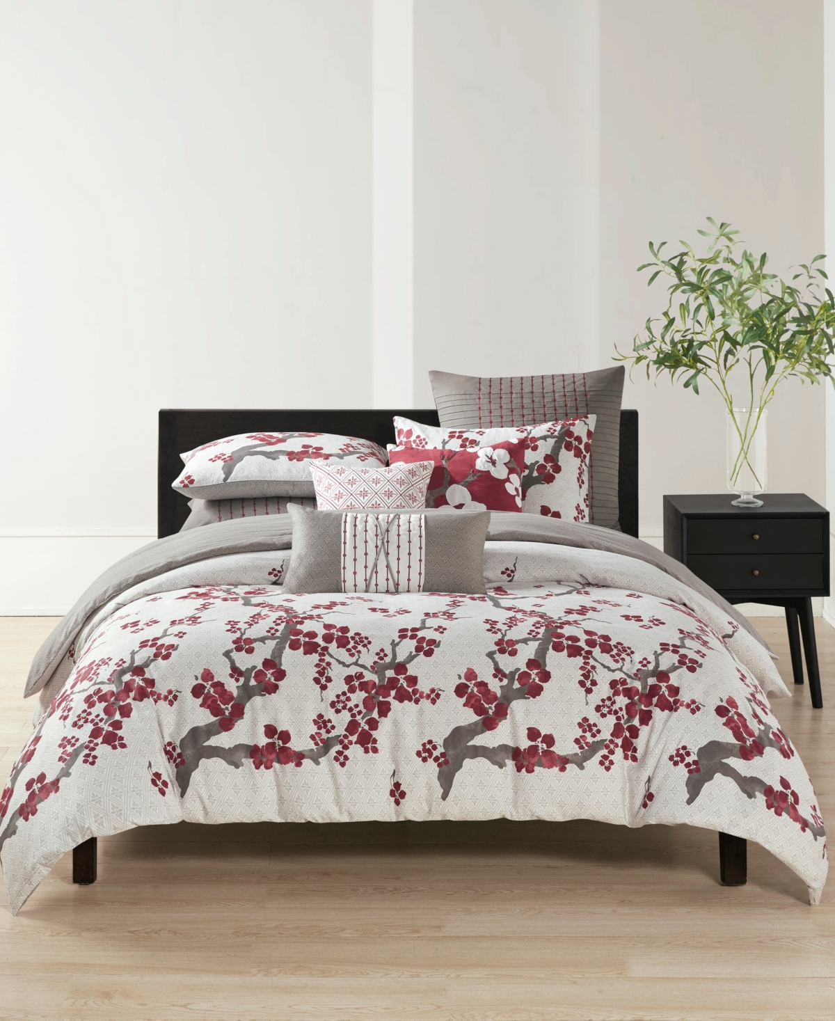 Natori Cherry Blossom Queen 3 Piece Comforter Mini Set Bedding