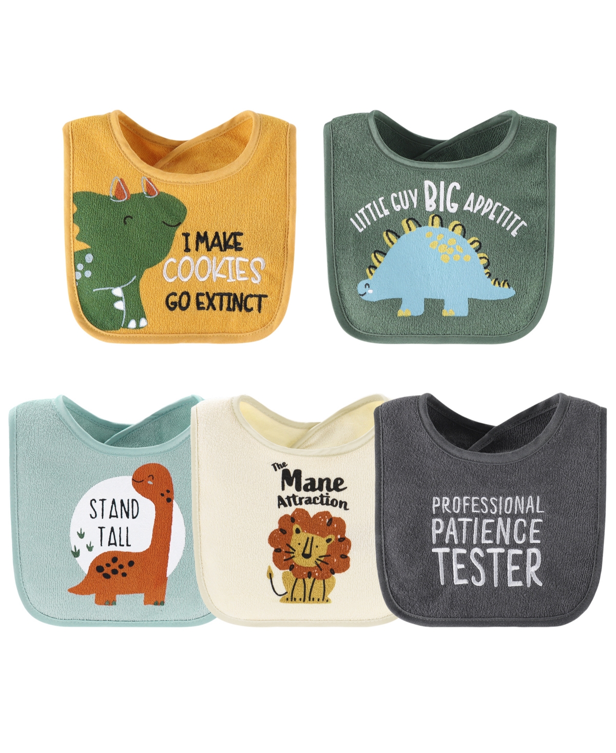 The Peanutshell Terry Feeding Baby Boy Bibs, 10 Pack, Dino