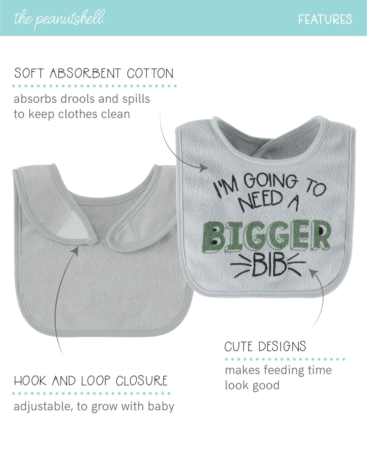 The Peanutshell Terry Feeding Baby Boy Bibs, 10 Pack, Dino