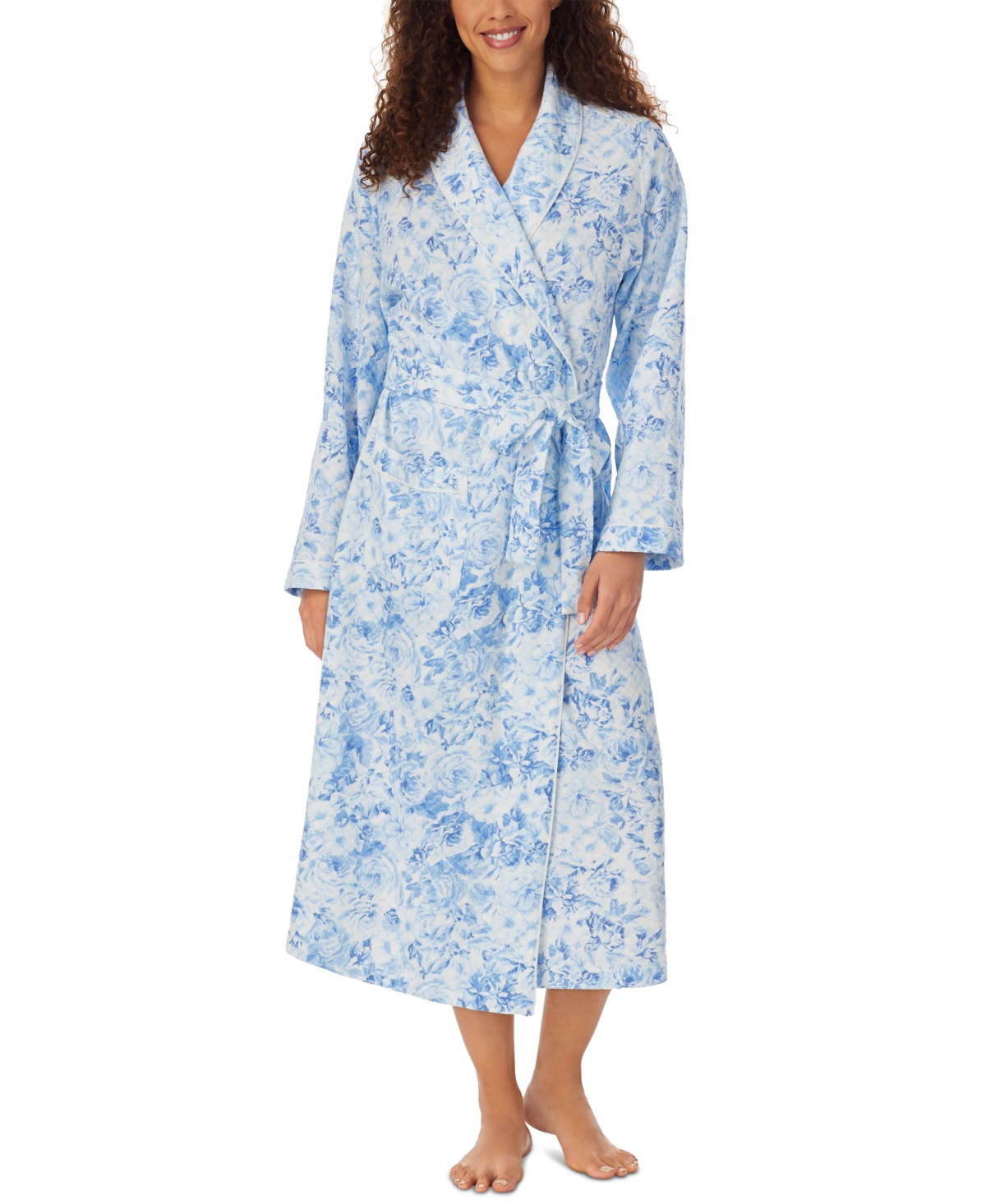 Eileen West Women's Diamond Quilted Floral Wrap Robe