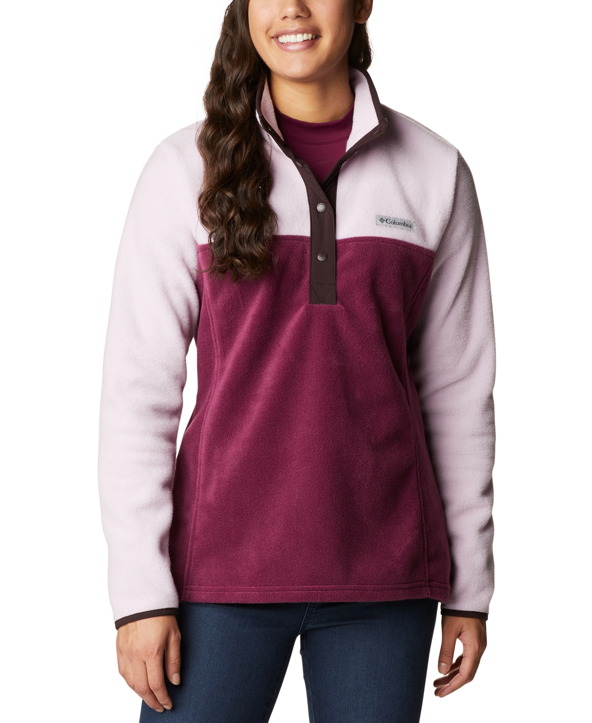 Columbia Womens Benton Springs Snap Front Fleece Pullover In Marionberry Modesens 9599