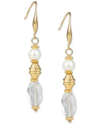 Patricia Nash Gold-Tone Bead & Freshwater Pearl Linear Drop Earrings
