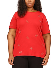 Plus Size Studded Scattered Logo T-Shirt