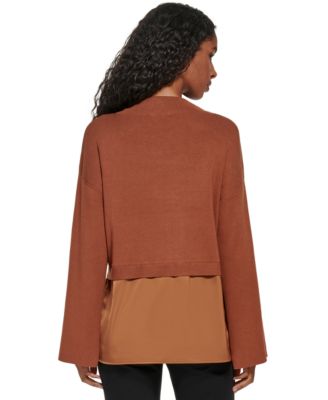 Calvin Klein High Twist Blend Cowl Neck Long Sleeve Overlay Sweater - L