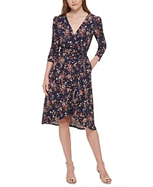 Petite Printed Ruched-Sleeve Belted Dress