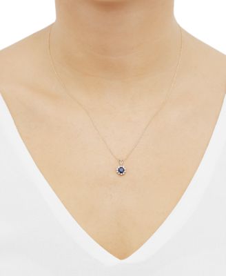 Lab-Grown Blue Sapphire (5/8 ct. t.w.) & Lab-Grown White Sapphire (1/3 ct. t.w.) Halo 18" Pendant Necklace in 14k Gold (Also in Citrine & Lab-Grown Opal)