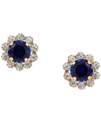 Lab-Grown Sapphire (1-1/5 ct. tw.) & Lab-Grown White Sapphire (5/8 ct. t.w.) Halo Stud Earrings in 14k Gold