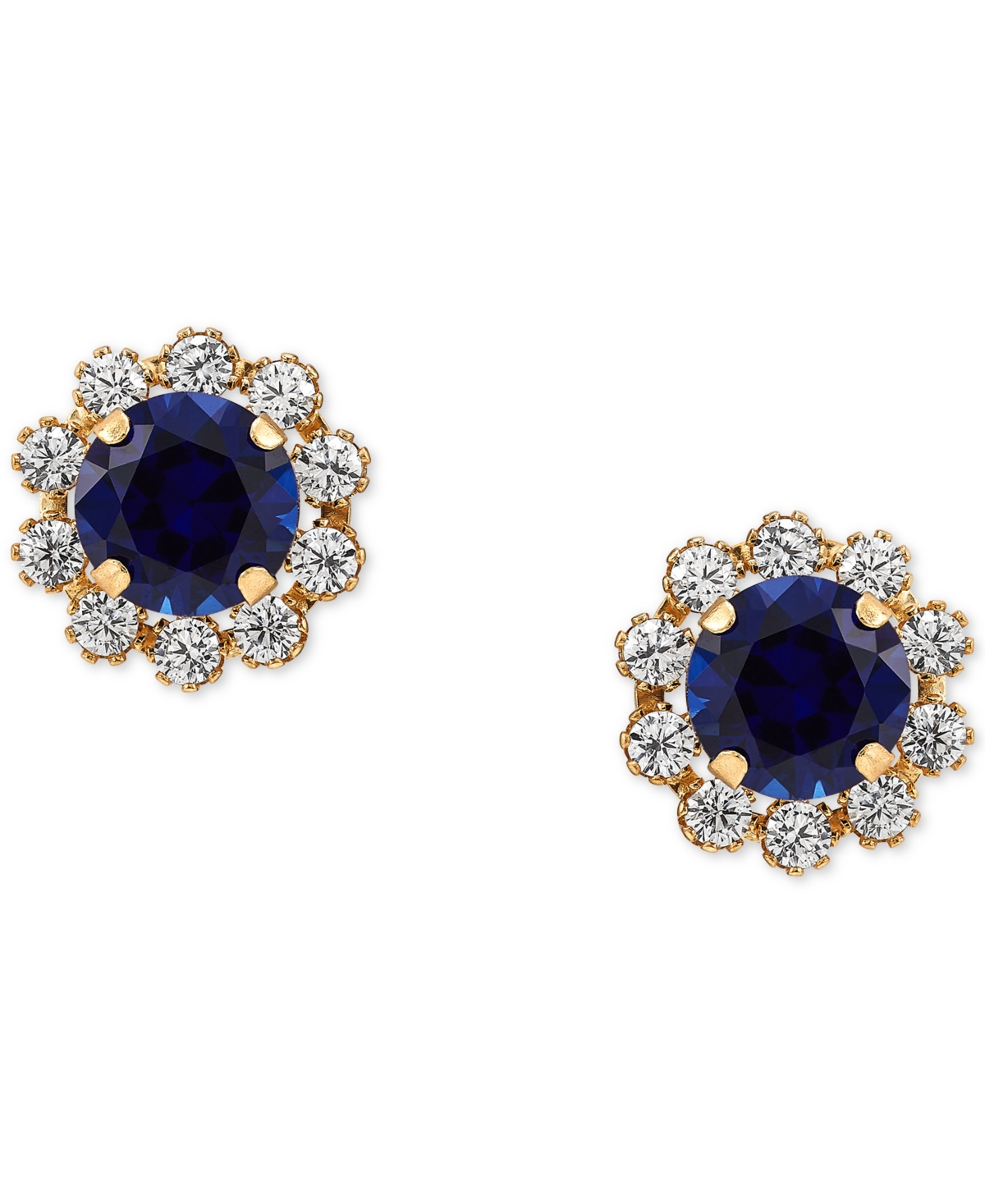 Lab-Grown(1-1/5 ct. tw.) & Lab-Grown White(5/8 ct. t.w.) Halo Stud Earrings in 14k Gold - Sapphire