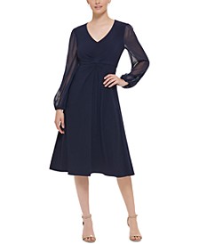 Women's Chiffon-Sleeve Midi Dress
