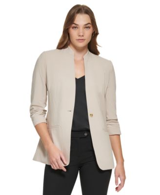 Calvin Klein - Women's 3/4 Sleeve Collarless One Button Blazer