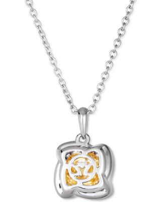 Sunny Yellow Diamond (1/4 ct. t.w.) & Vanilla Diamond (1/6 ct. t.w.) Double Halo 18" Pendant Necklace in Platinum & 14k Gold
