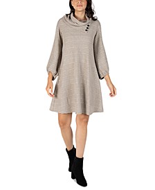 Petite Cowlneck Striped Jersey-Knit Dress