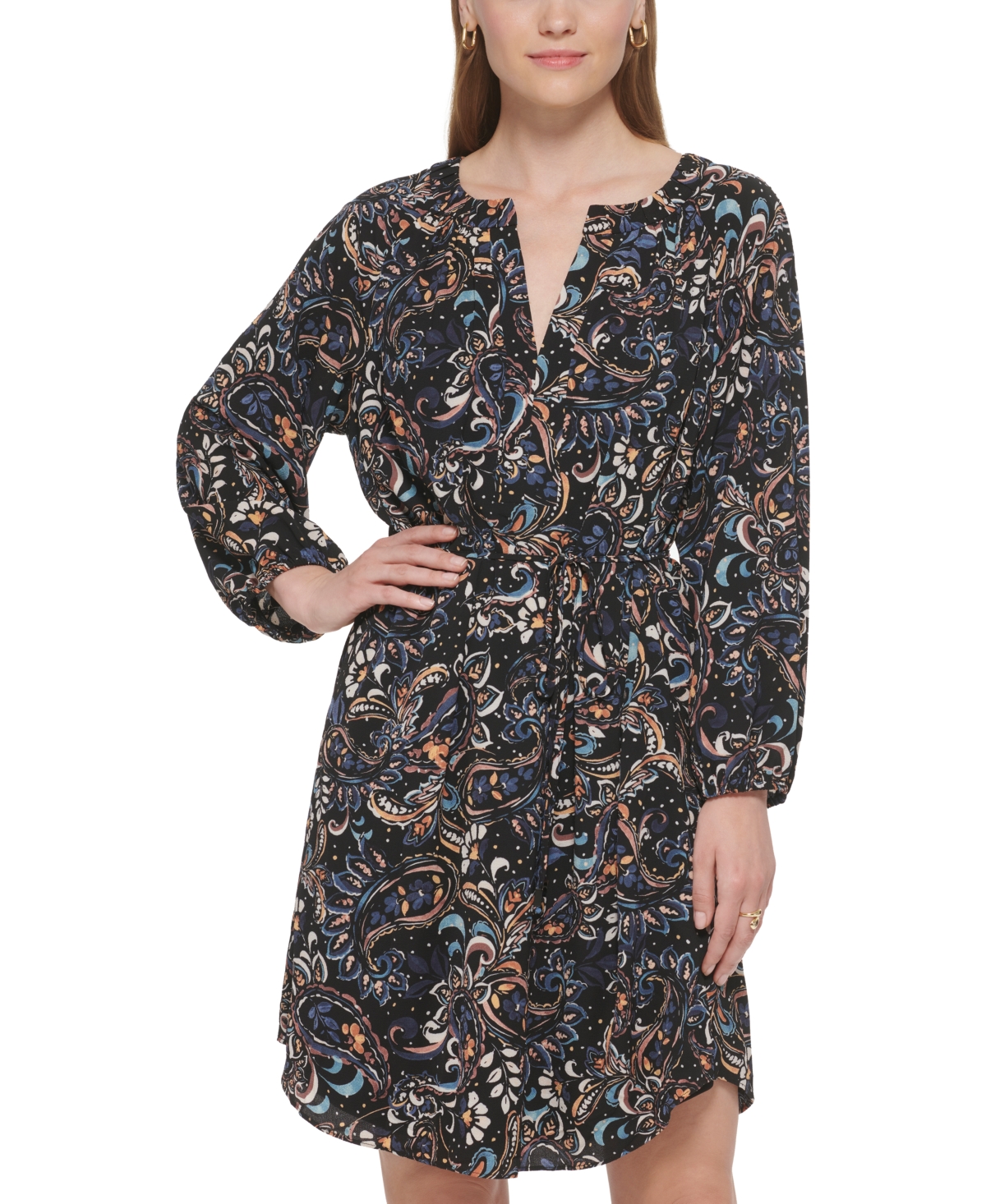 Vince Camuto Women's Printed Balloon-Sleeve Belted Dress